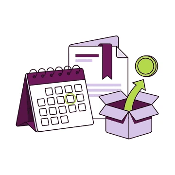 Illustration of a calendar with one date circled and a coin lifted out of a box, a reminder to withdraw balances before 1 December 2026